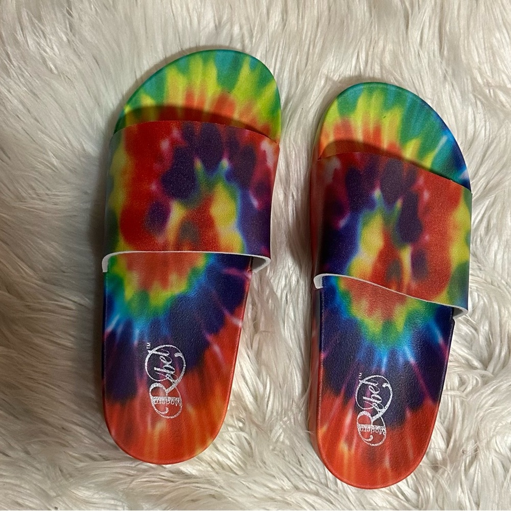 Diva Tie-Dye Slide Sandals in Rainbow Colors